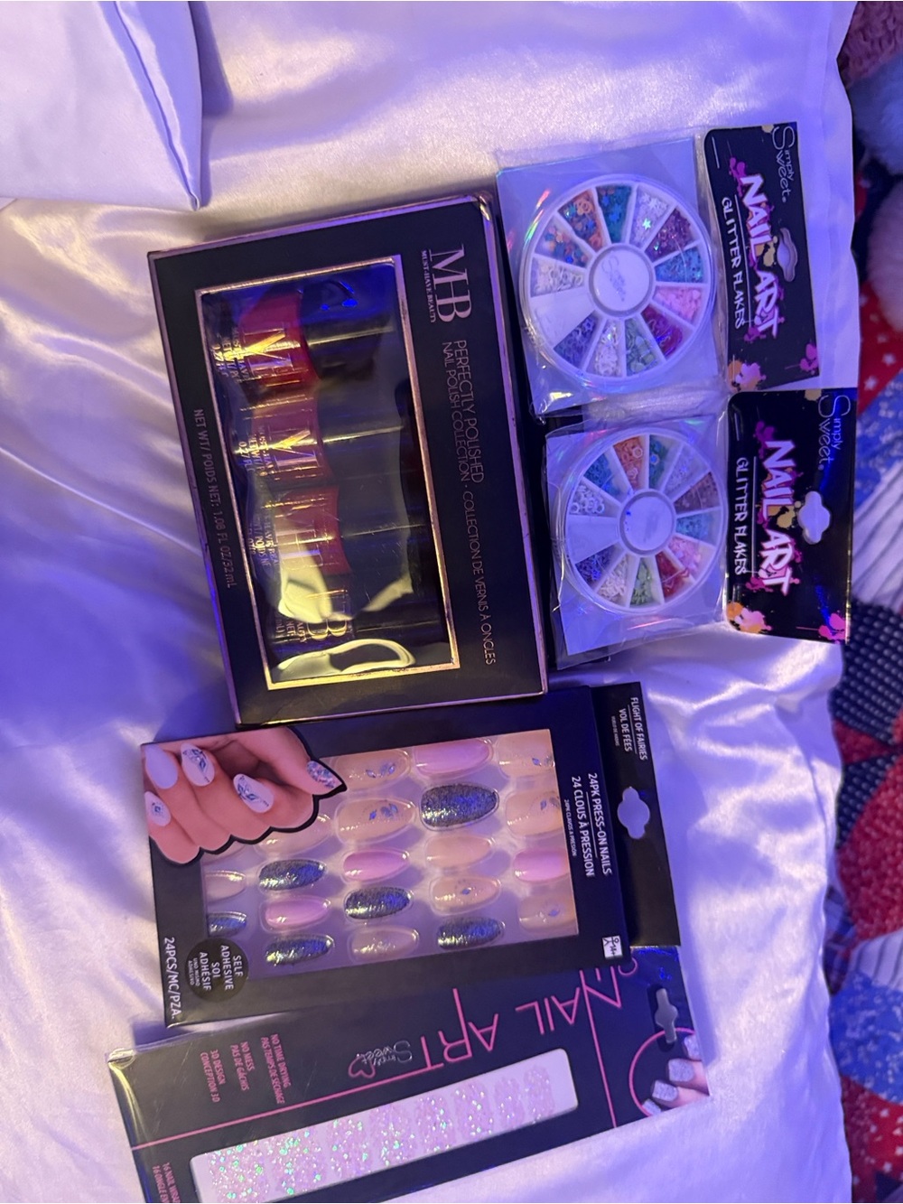 Mally Beauty Polish Set, 2 sets of Glitter Flakes, Nail art, and Press-On Nails